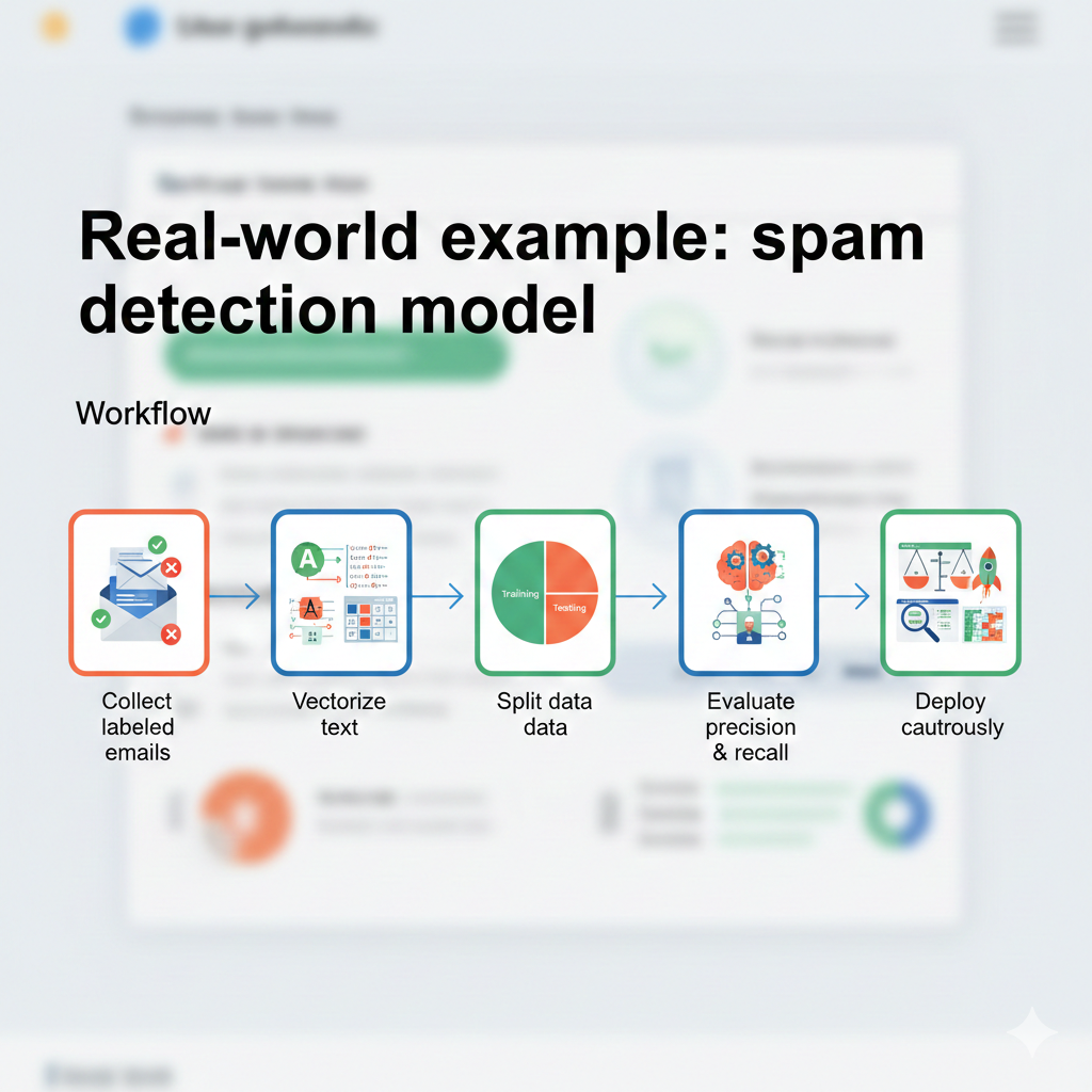Real-world example spam detection model - How to train, test & evaluate ML models step-by-step